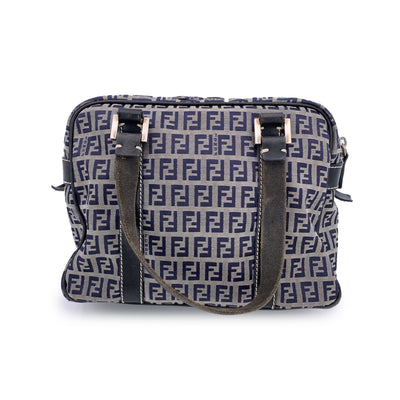 Fendi Blue Monogram Zucchino Canvas Satchel Handbag