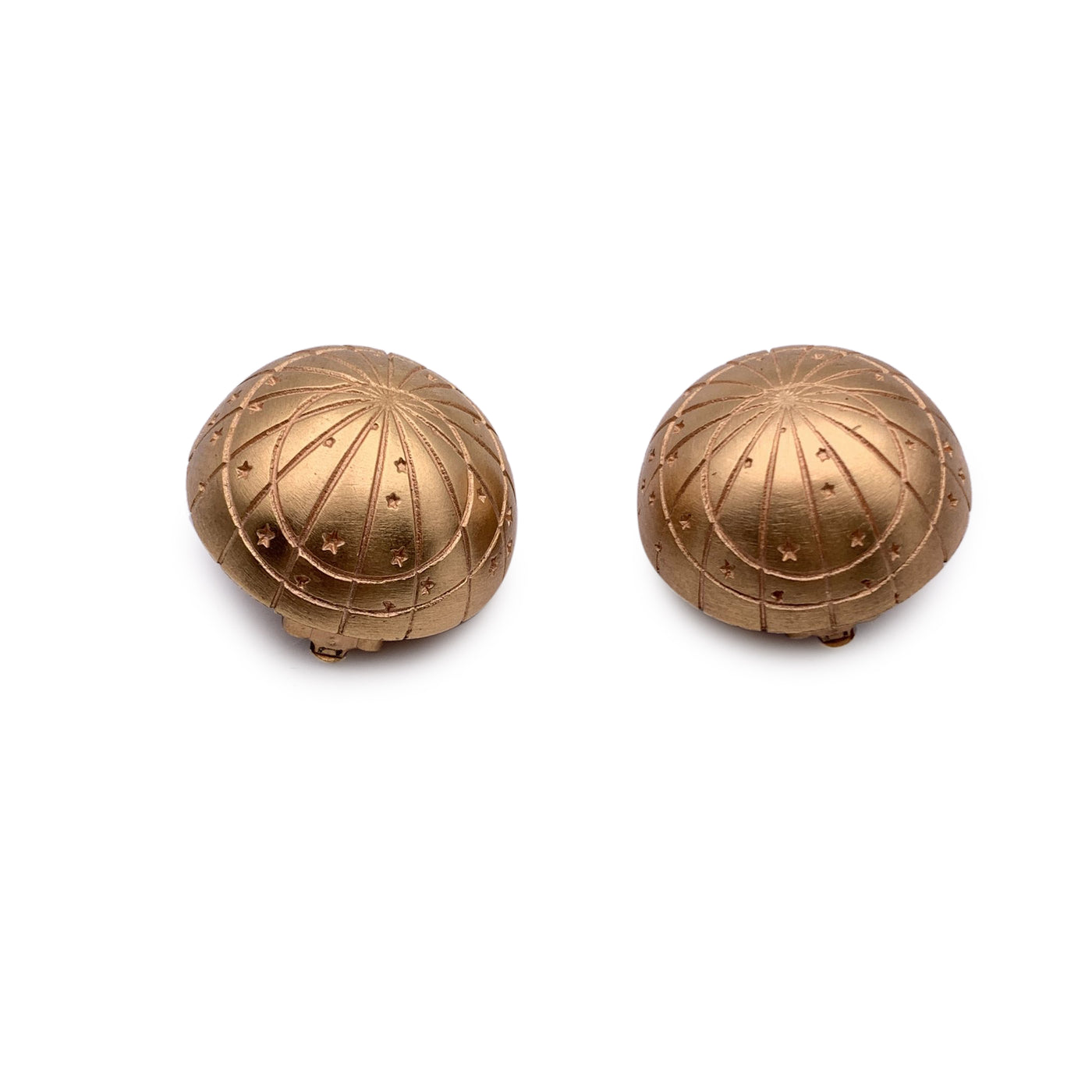 Hermes Paris Vintage Gold Metal Celestial Dome Clip On Earrings