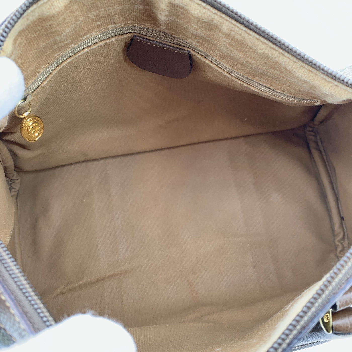 Gucci Vintage Beige Monogram Canvas and Leather Web Boston Bag