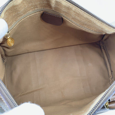 Gucci Vintage Beige Monogram Canvas and Leather Web Boston Bag