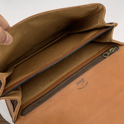 Gucci Vintage Brown Logo Canvas GG Shoulder Bag Tan Leather