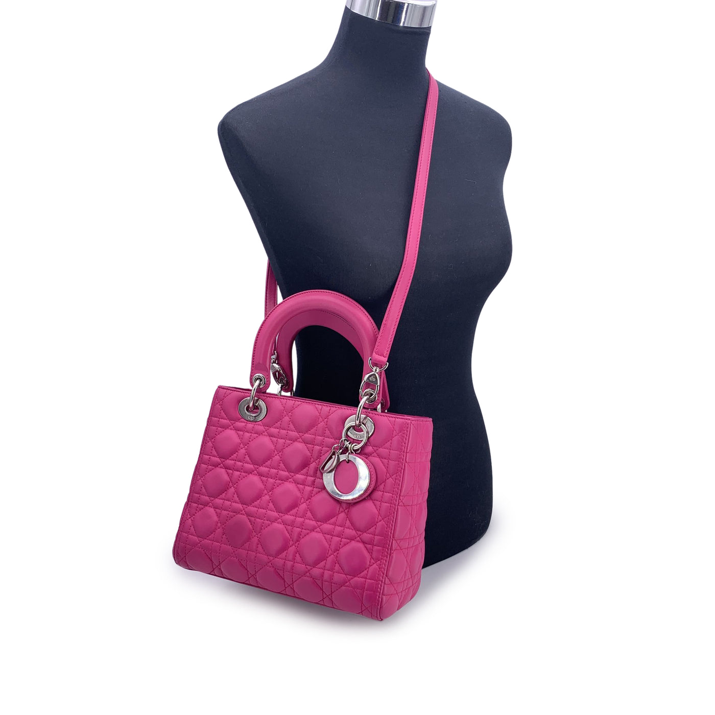 Christian Dior Pink Leather Cannage Quilted Small Lady Dior Bag