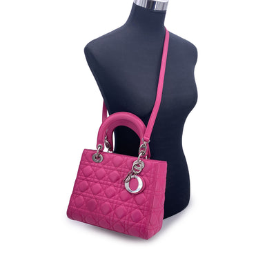Christian Dior Pink Leather Cannage Quilted Small Lady Dior Bag