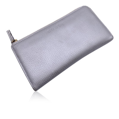 Gucci Silver Tone Leather Continental Zip Wallet Coin Purse