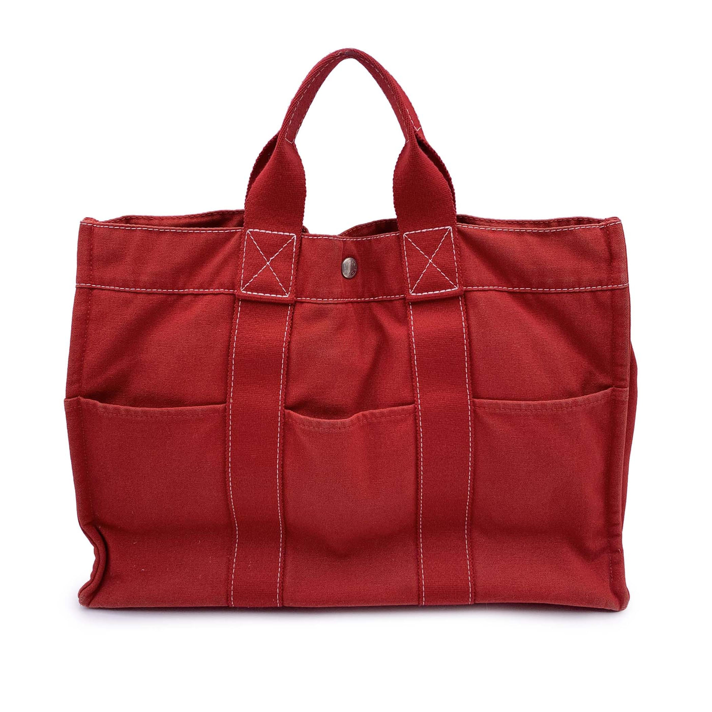 Hermes Paris Vintage Red Canvas Cotton Fourre Tout MM Bag Tote