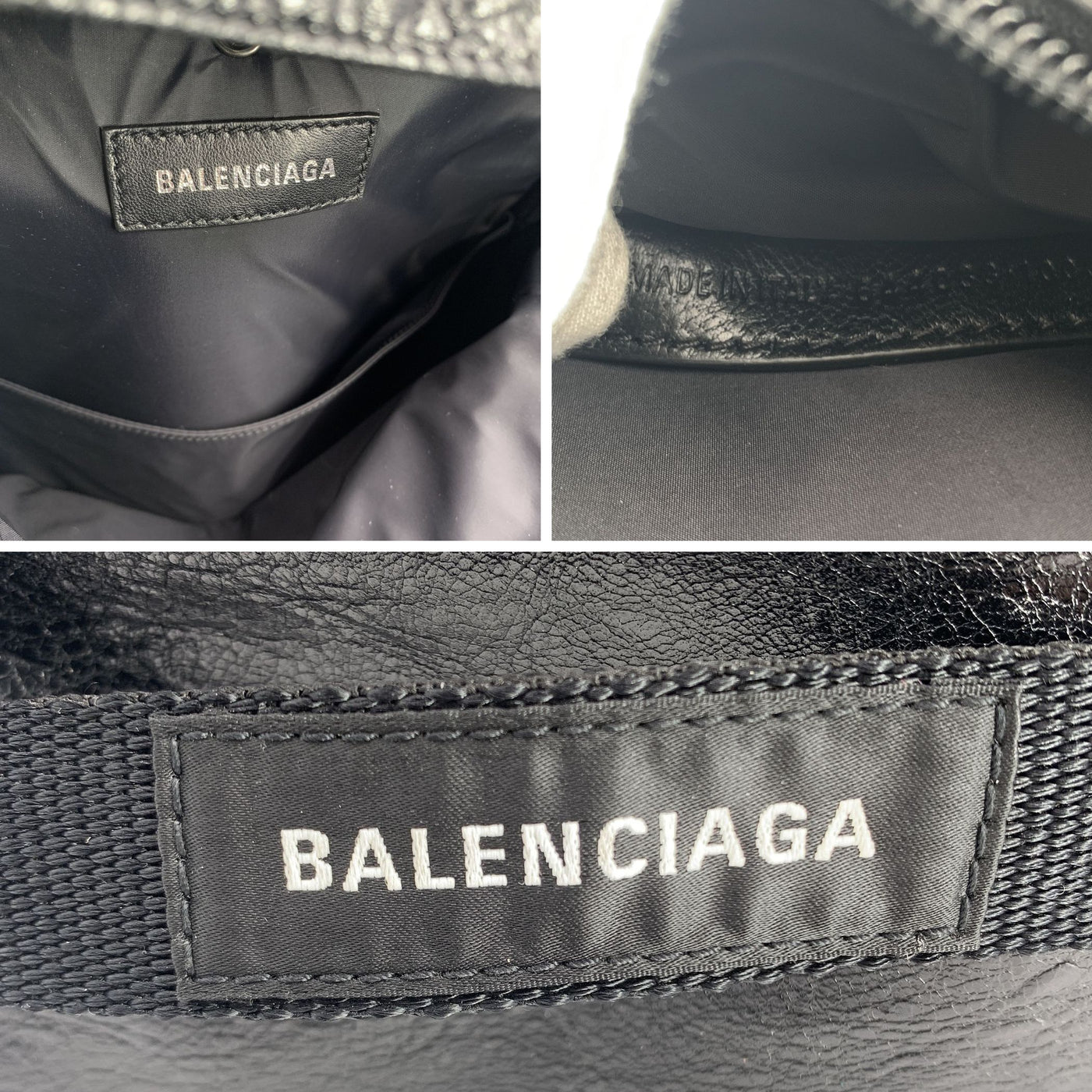 Balenciaga Black Leather Army Military Web Trim Backpack Bag