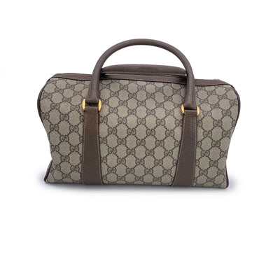 Gucci Vintage Beige Monogram Canvas Leather GG Logo Boston Bag