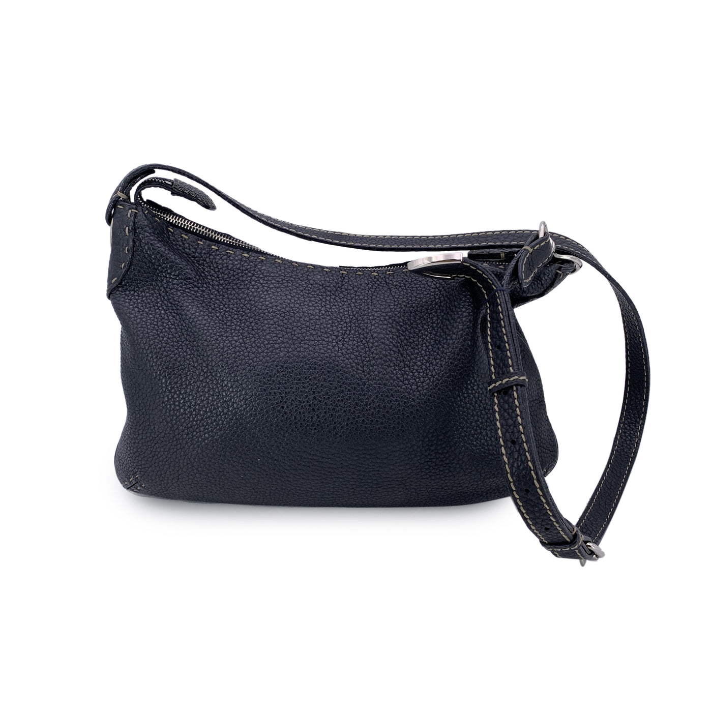 Fendi Selleria Black Leather Unisex Messenger Crossbody Bag