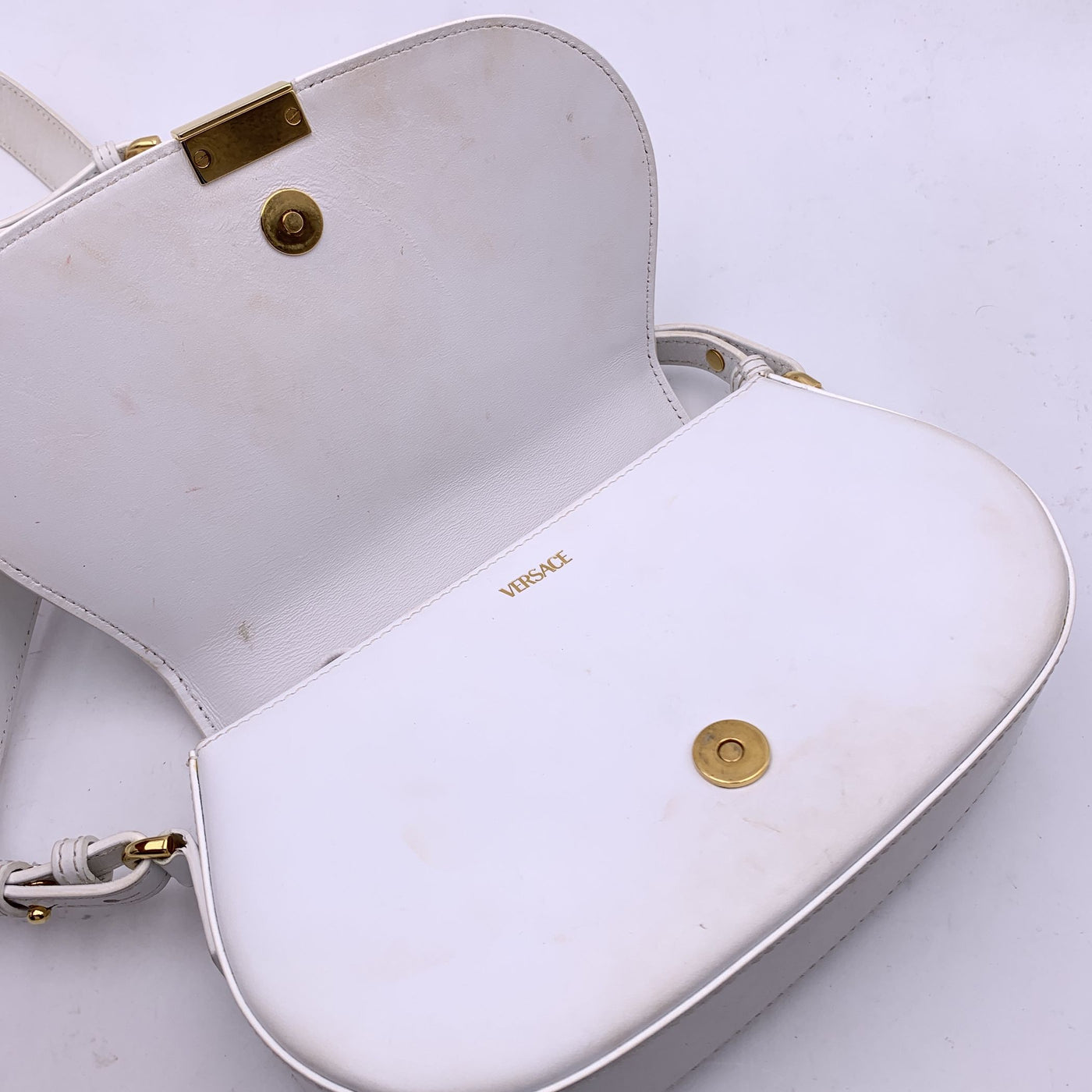 Versace White Leather Greca Goddess Shoulder Bag Handbag