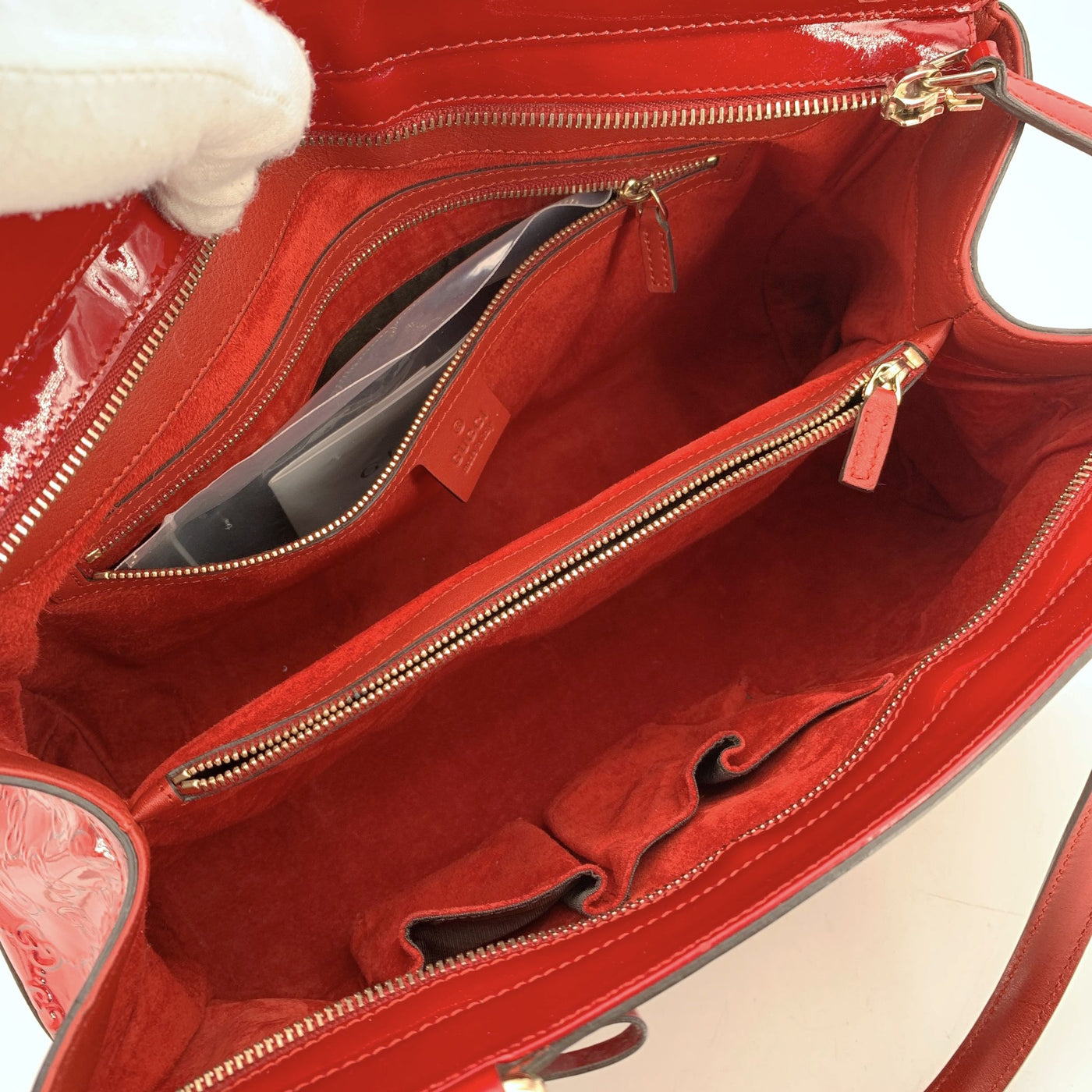 Gucci Red Guccissima Patent Leather Mayfair Tote Bag