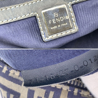 Fendi Blue Monogram Zucchino Canvas Satchel Handbag