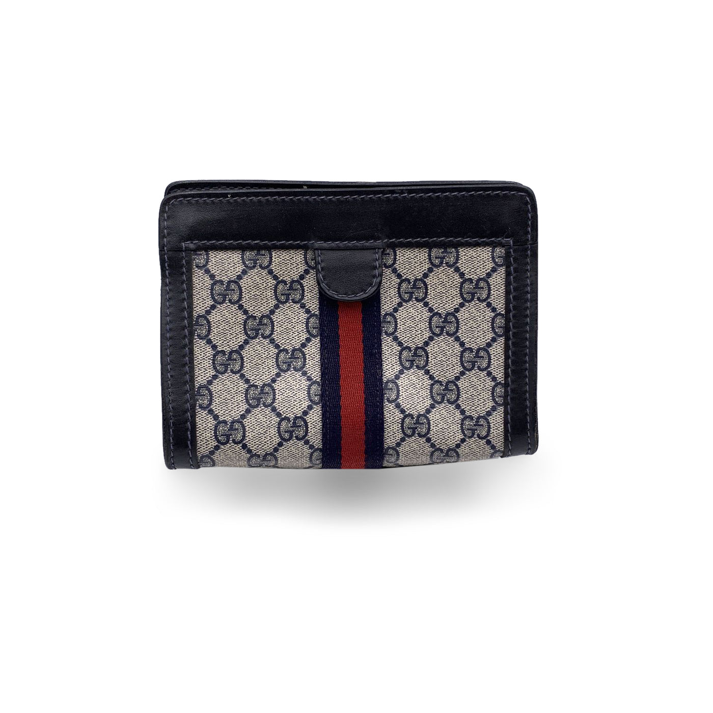 Gucci Vintage Blue Monogram Canvas Cosmetic Bag Small Clutch Stripes