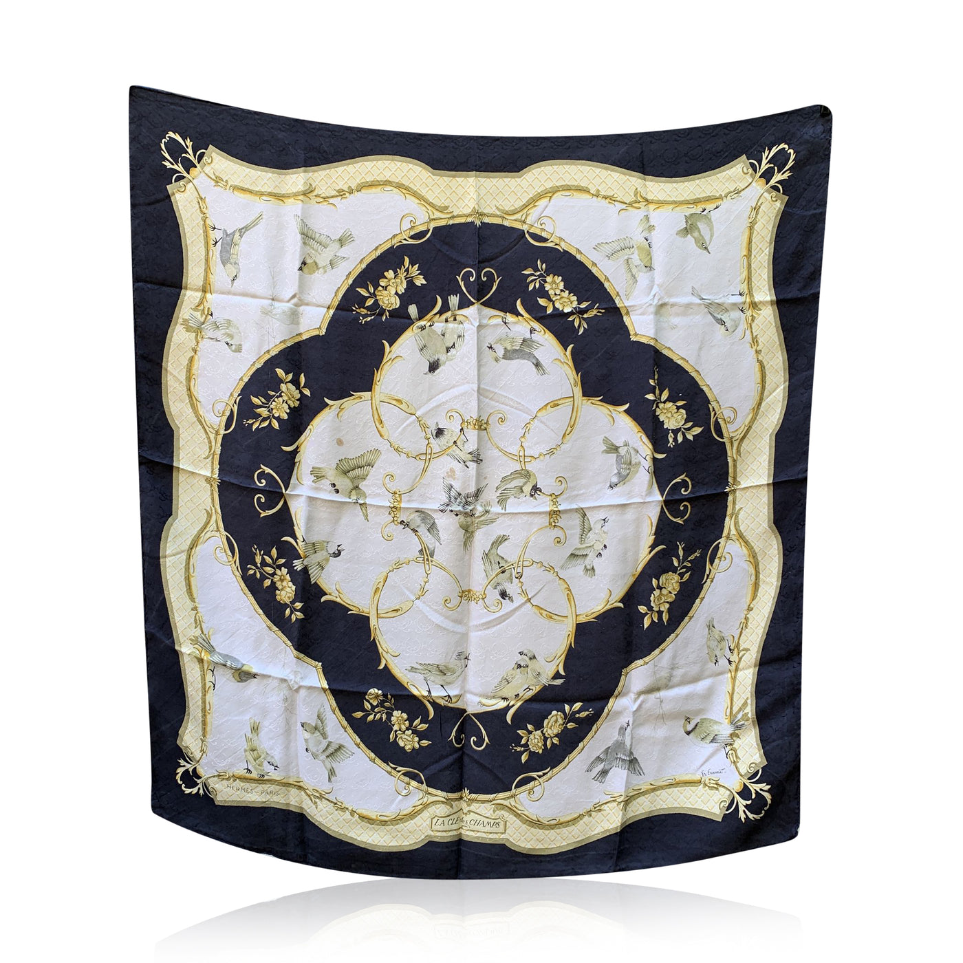 Hermes White Jacquard Silk Scarf La Cle Des Champs 1965 Faconnet