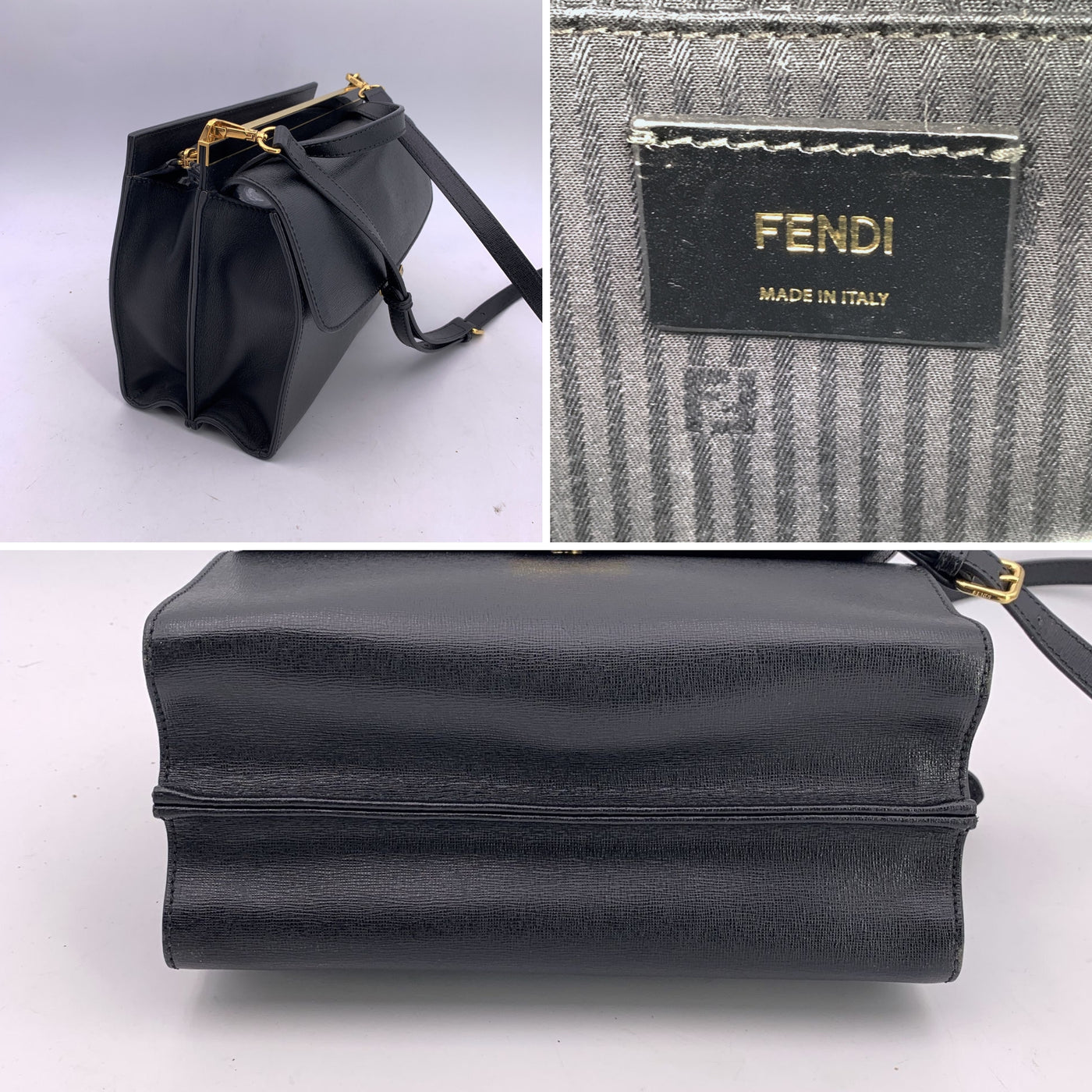 Fendi Black Leather Demi Jour Bag Tote Handbag with Shoulder Strap