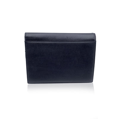 Yves Saint Laurent Vintage Black Leather YSL Flap Clutch Bag Handbag