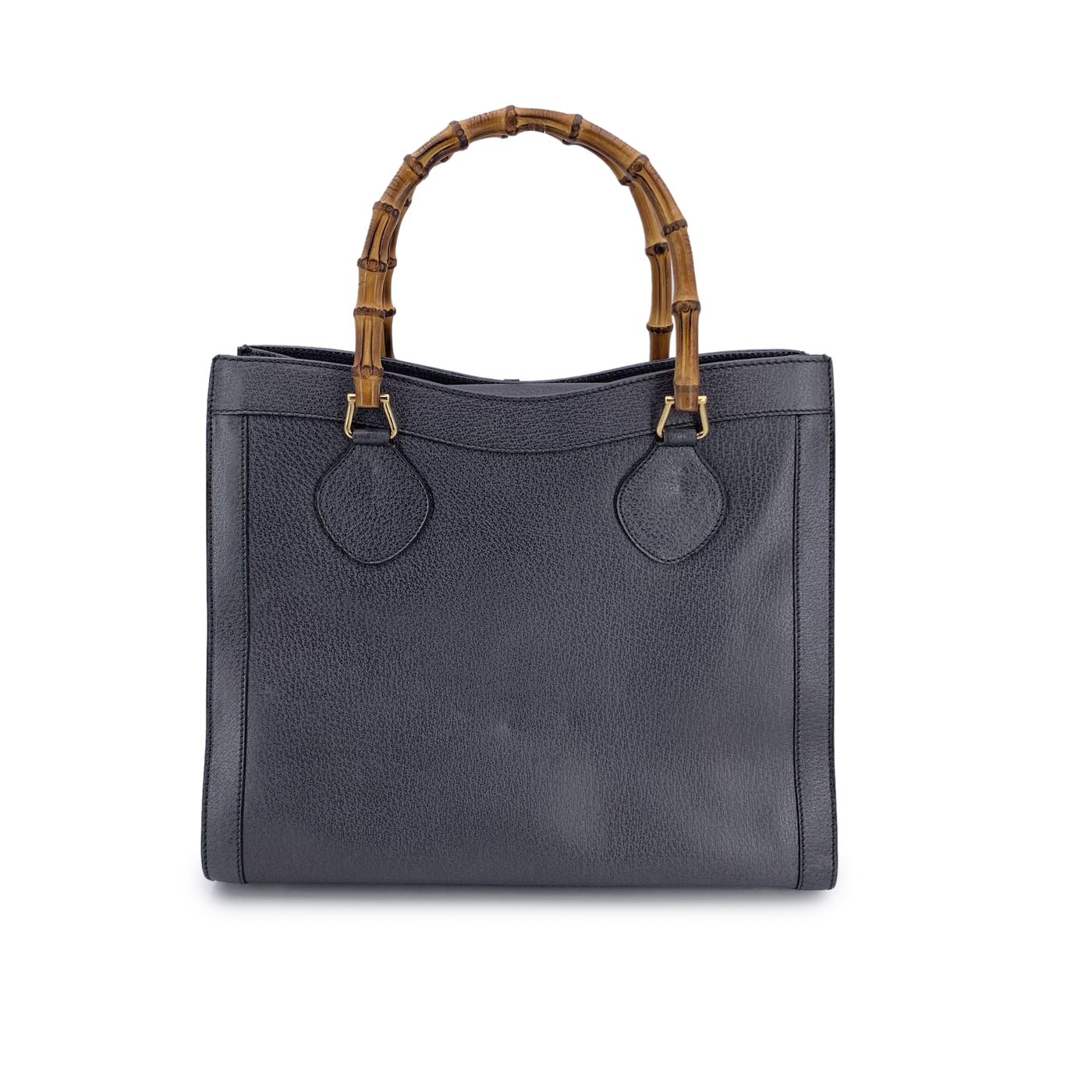 Gucci Vintage Dark Grey Leather Bamboo Princess Diana Tote Bag