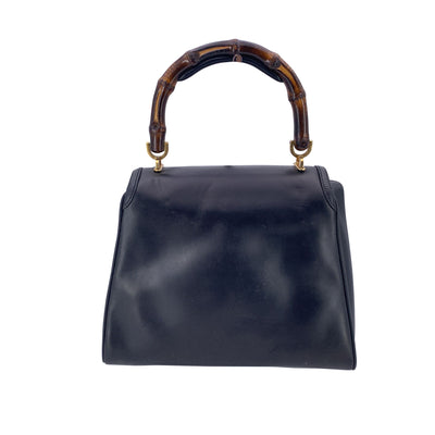 Gucci Rare Vintage Black Leather Bamboo Top Handle Bag Handbag