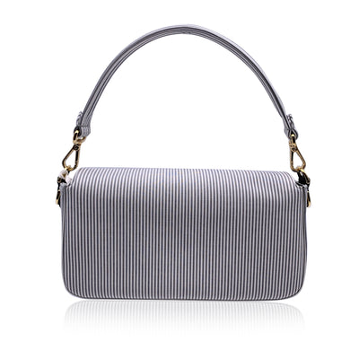 Fendi Light Grey Striped Cotton Bretagna Baguette Shoulder Bag