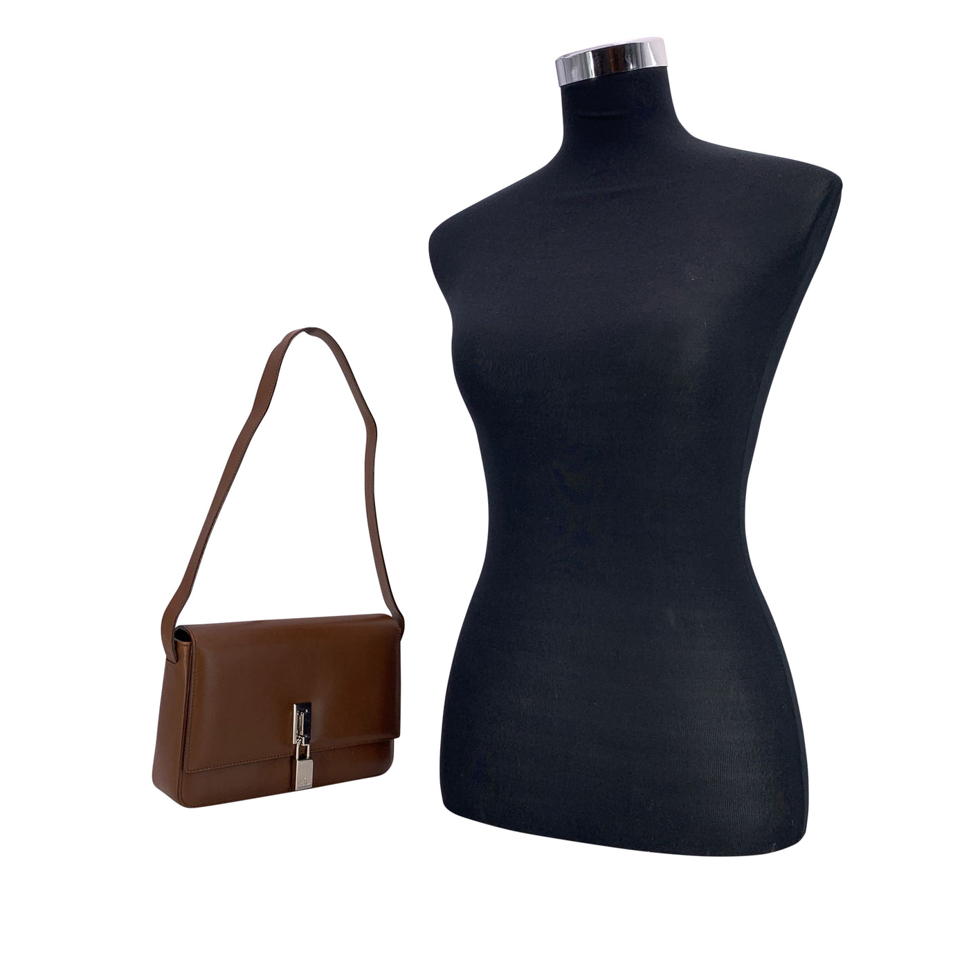 Gucci Brown Leather Box Padlock Shoulder Bag Handbag