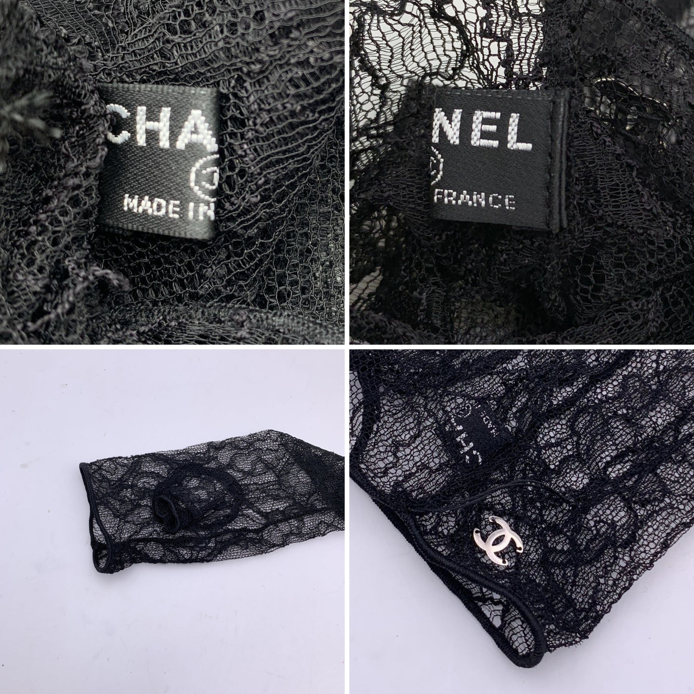 Chanel 2011 Black Floral Lace Fingerless Gloves Size 8