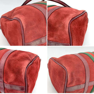 Gucci Vintage Burgundy Suede Web Stripes Boston Bag Handbag