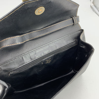 Celine Vintage Black Leather Ring Convertible Shoulder Bag