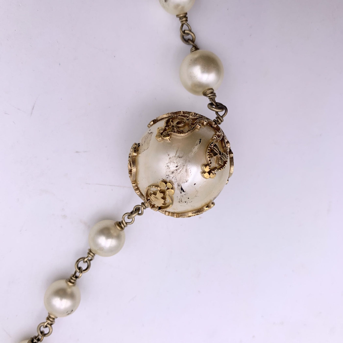 Chanel 06 Faux Pearls Gold Metal CC Logo Long Necklace