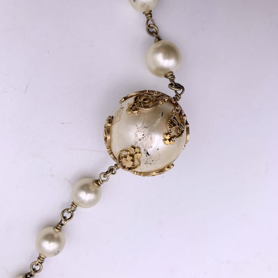Chanel 06 Gold Metal Faux Pearls CC Logo Long Necklace