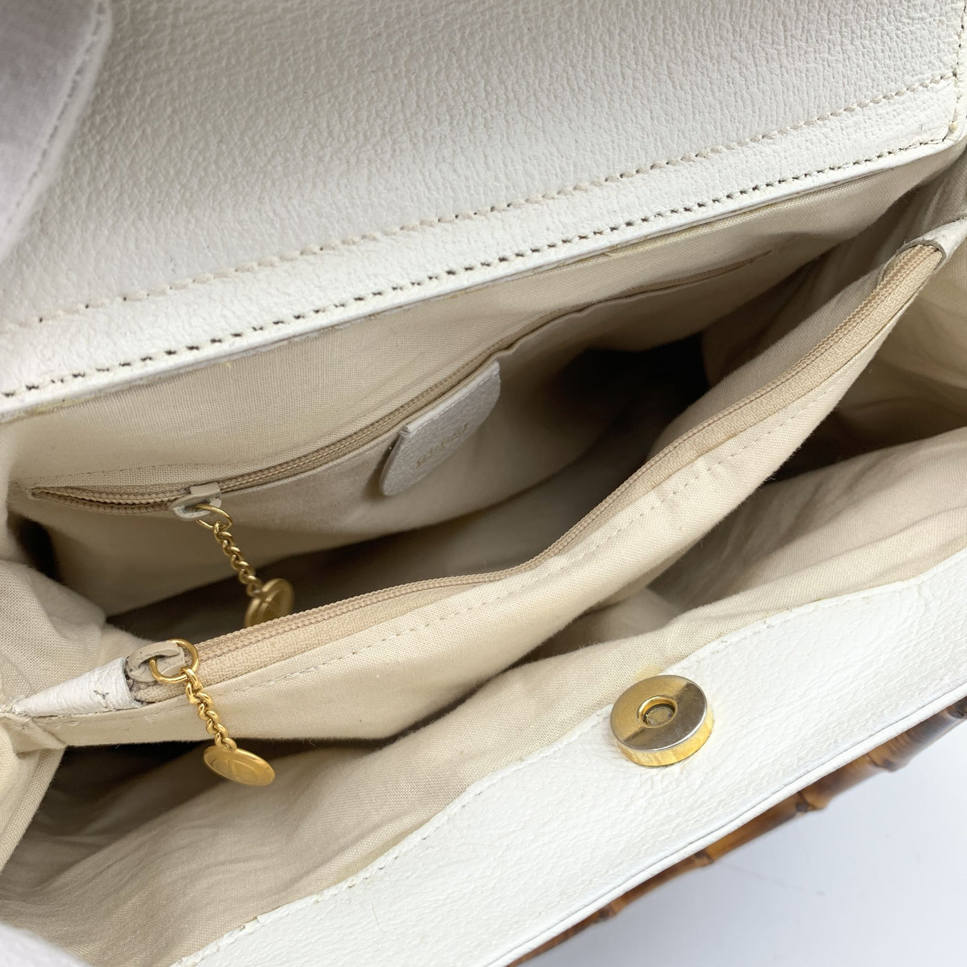 Gucci Vintage White Leather Bamboo Princess Diana Tote Bag