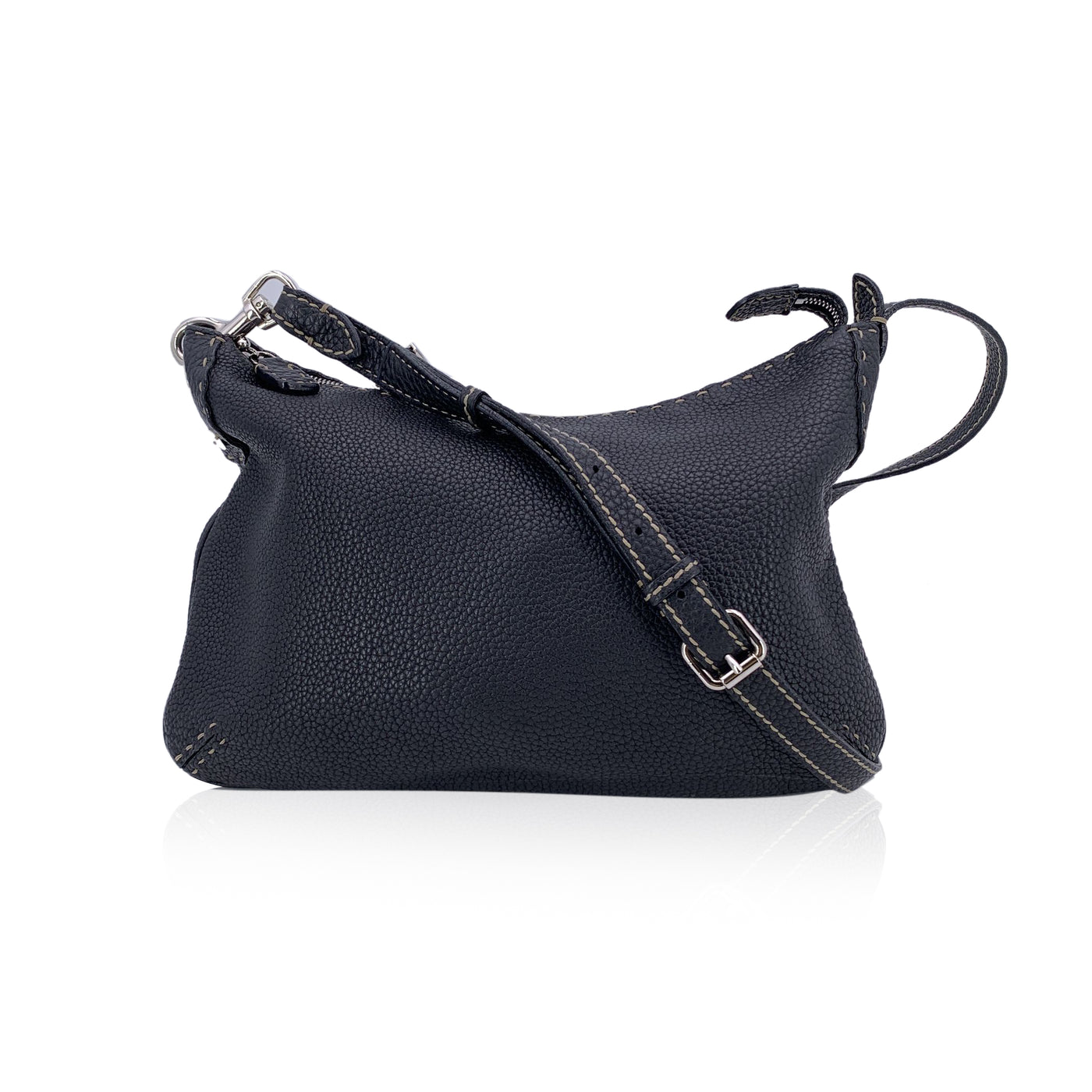 Fendi Selleria Black Leather Unisex Messenger Crossbody Bag