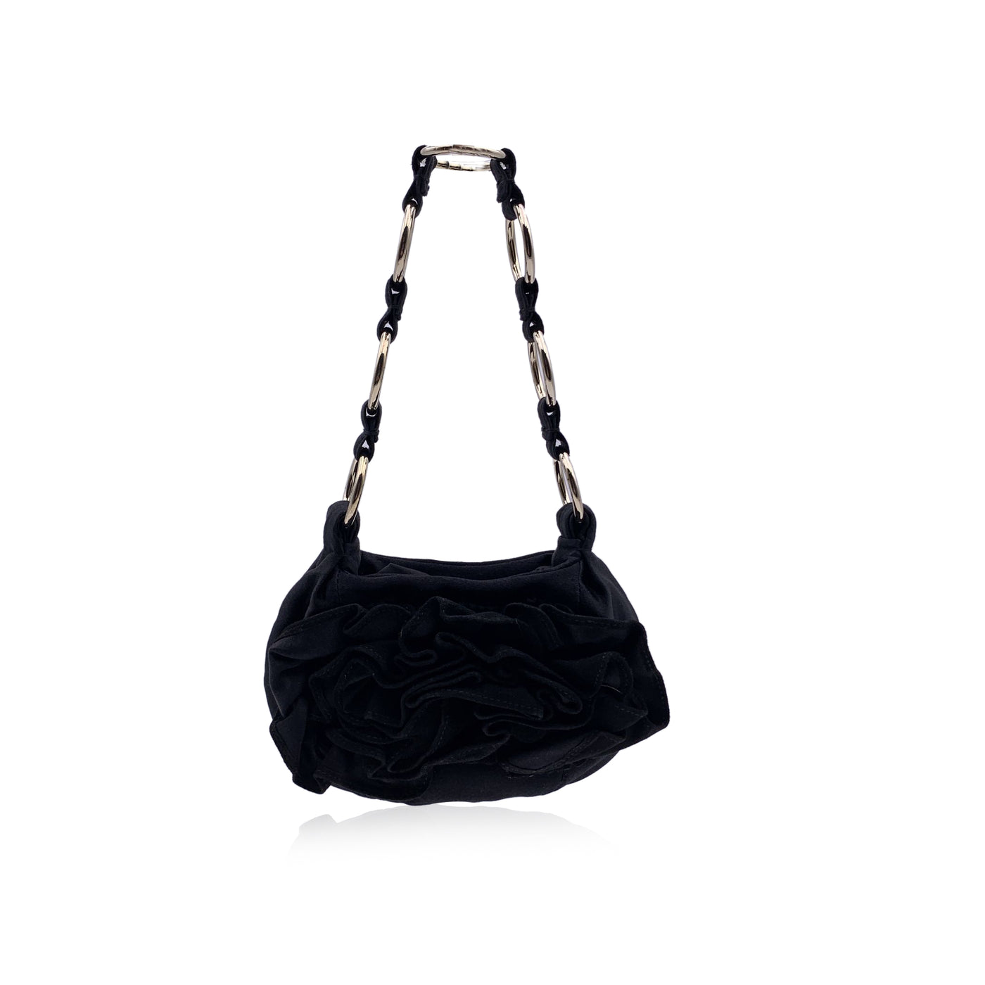 Yves Saint Laurent Black Ruffled Satin Flower Mini Shoulder Bag