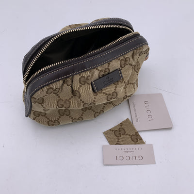 Gucci Beige Monogram Canvas Bamboo Small Cosmetic Zip Pouch