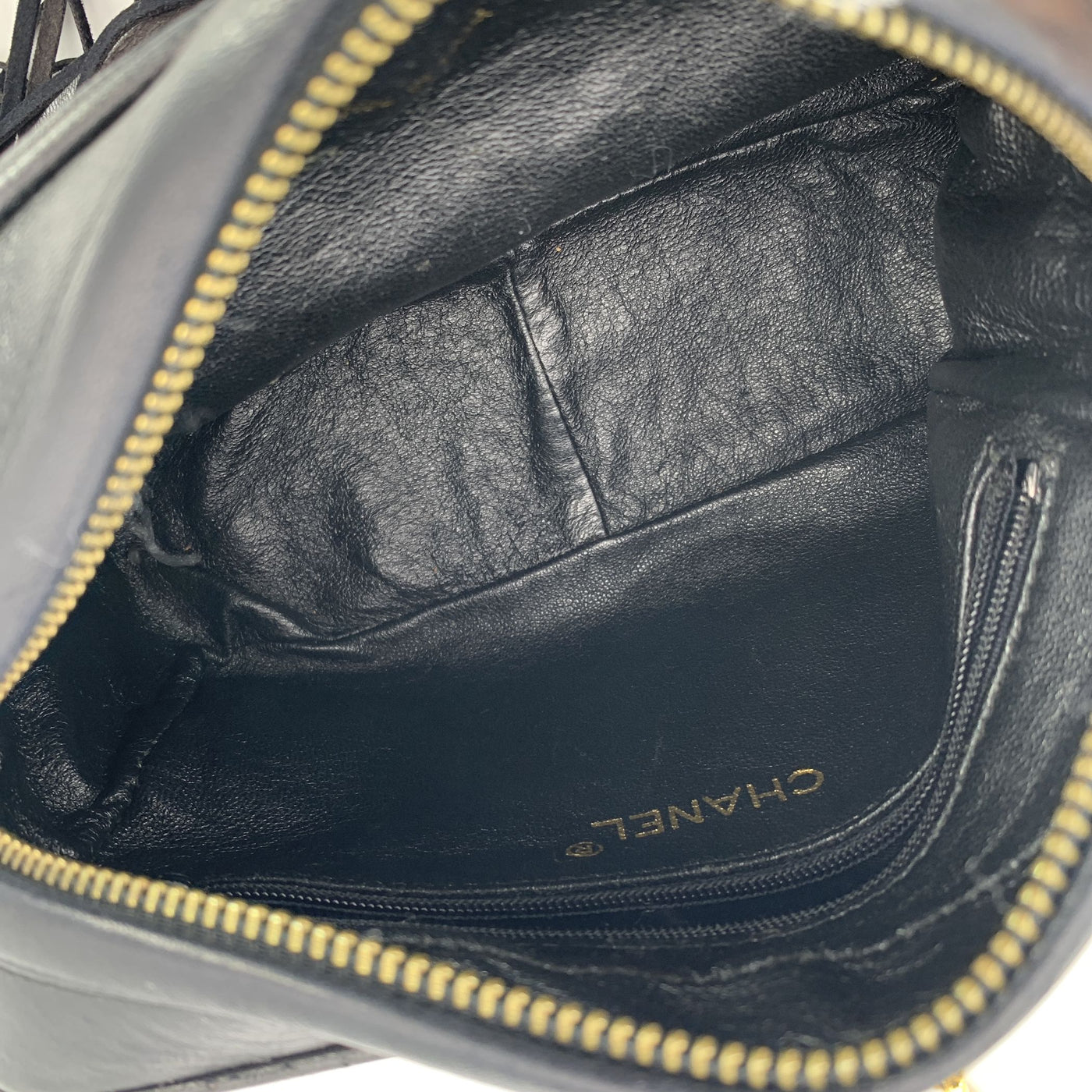 Chanel Vintage Black Quilted Leather Camera Tassel Crossbody Bag