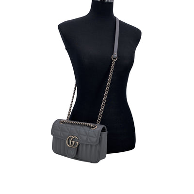 Gucci Grey Quilted Leather Mini GG Marmont Matelassè Crossbody Bag
