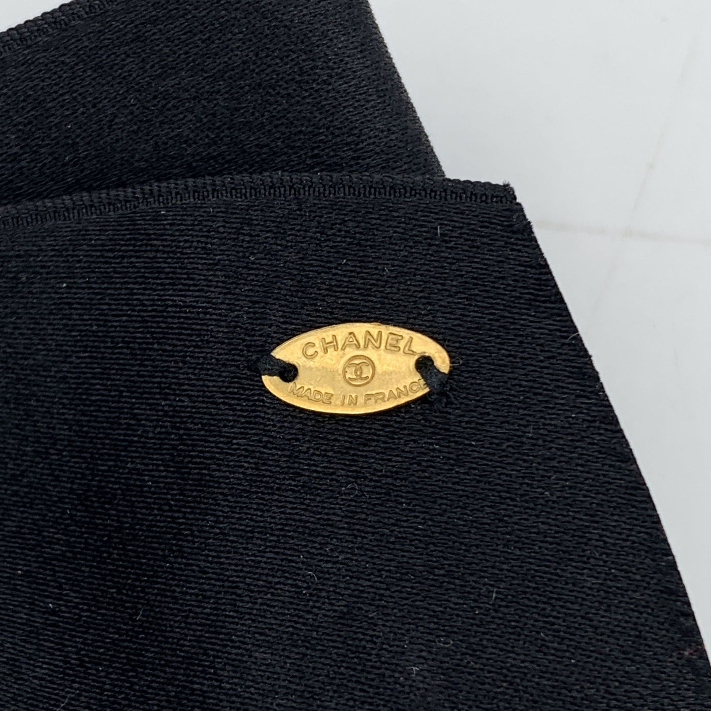 Chanel Vintage White Silk Black Satin Bow Camellia Camelia Brooch