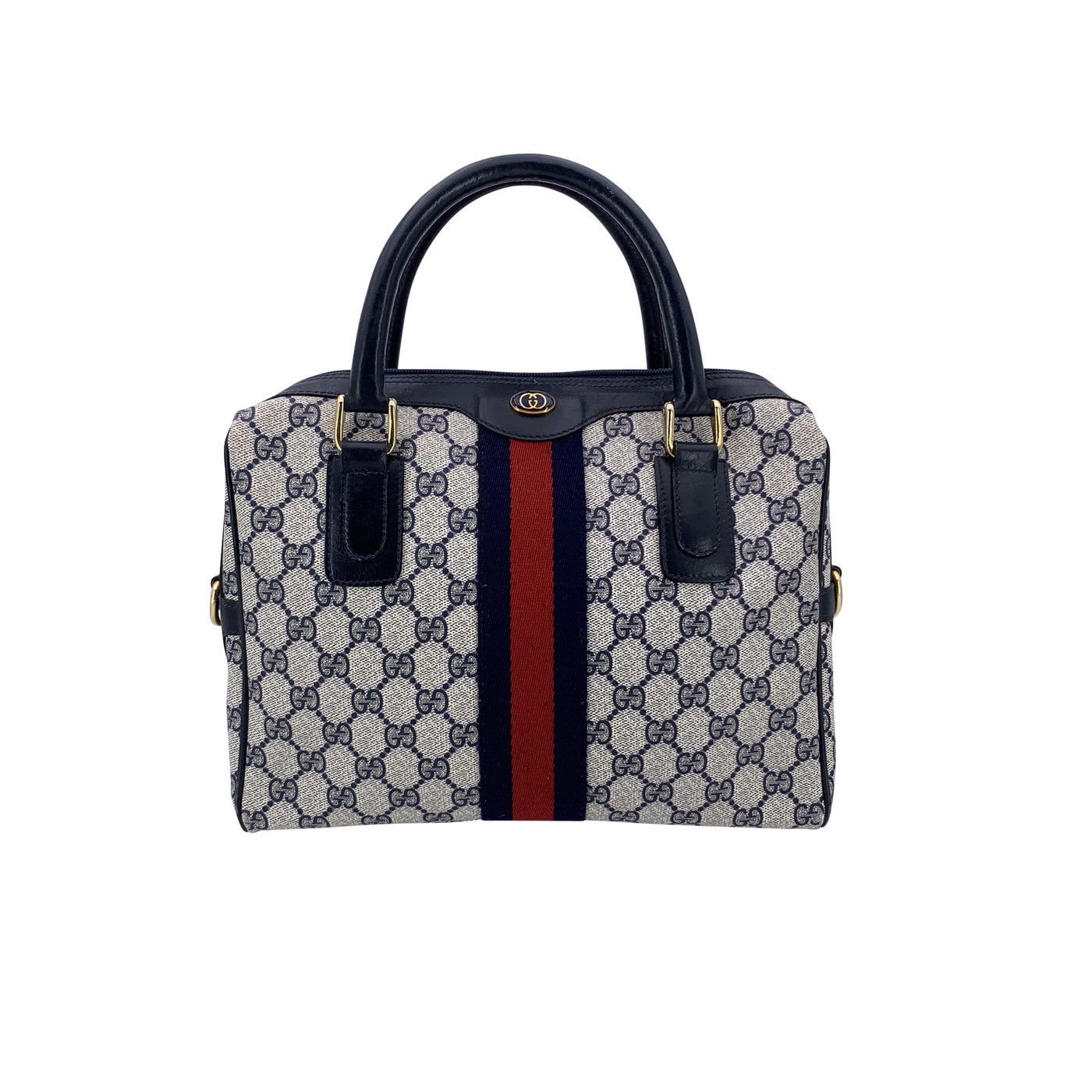 Gucci Vintage Blue Monogram Canvas Ophidia Satchel Bag with Stripes