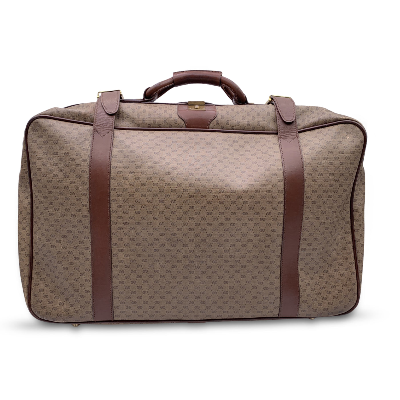 Gucci Vintage Beige Monogram Canvas Travel Bag Suitcase