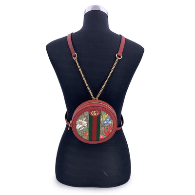 Gucci Monogram Canvas Flora Round Ophidia Mini Backpack Bag Red