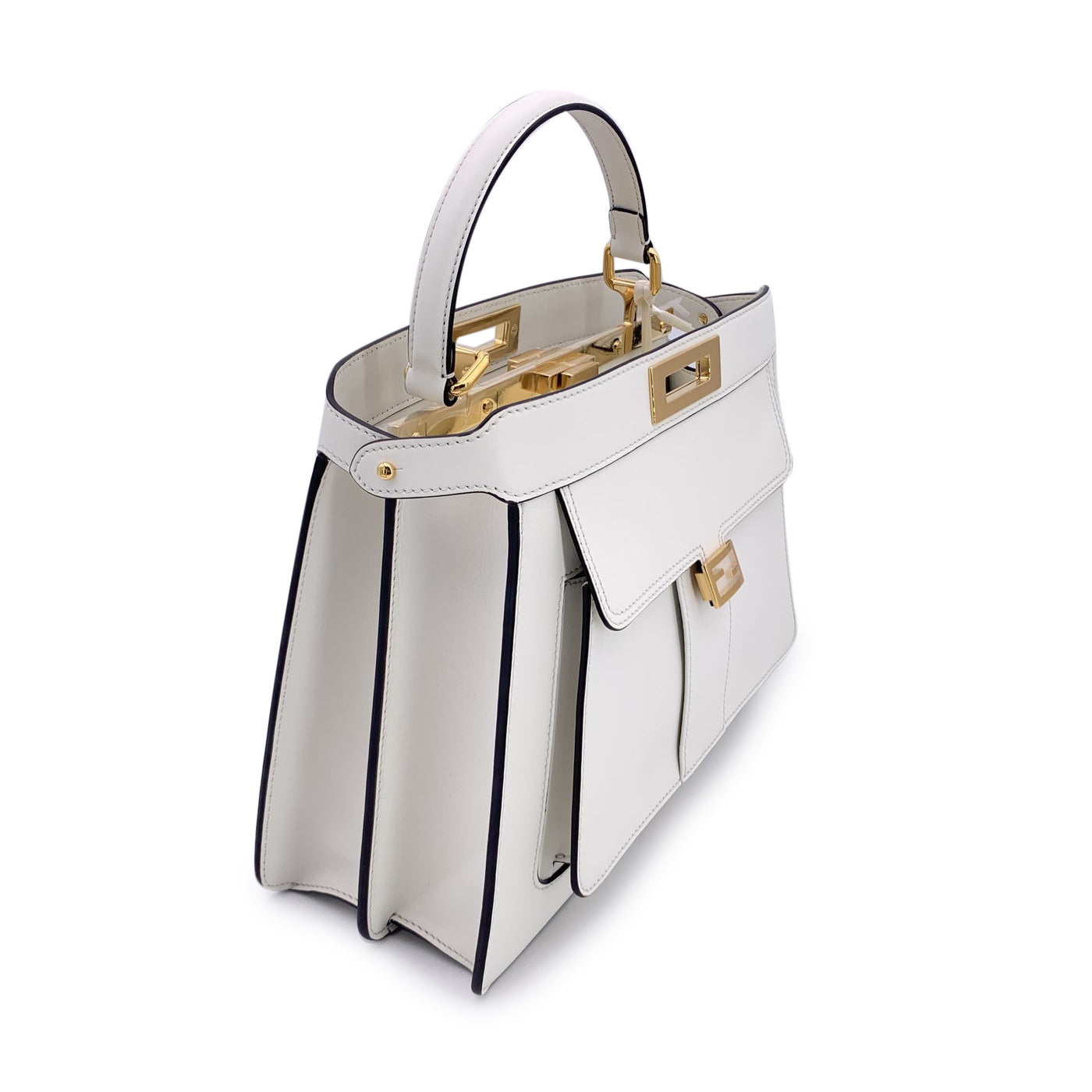 Fendi White Leather Peekaboo ISeeU Medium Top Handle Satchel