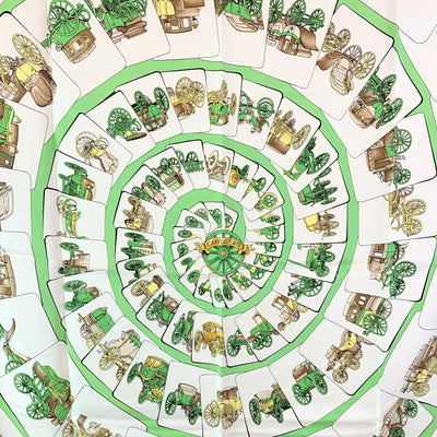 Hermes Vintage White Green Silk Scarf Carrosserie1975 Ledoux