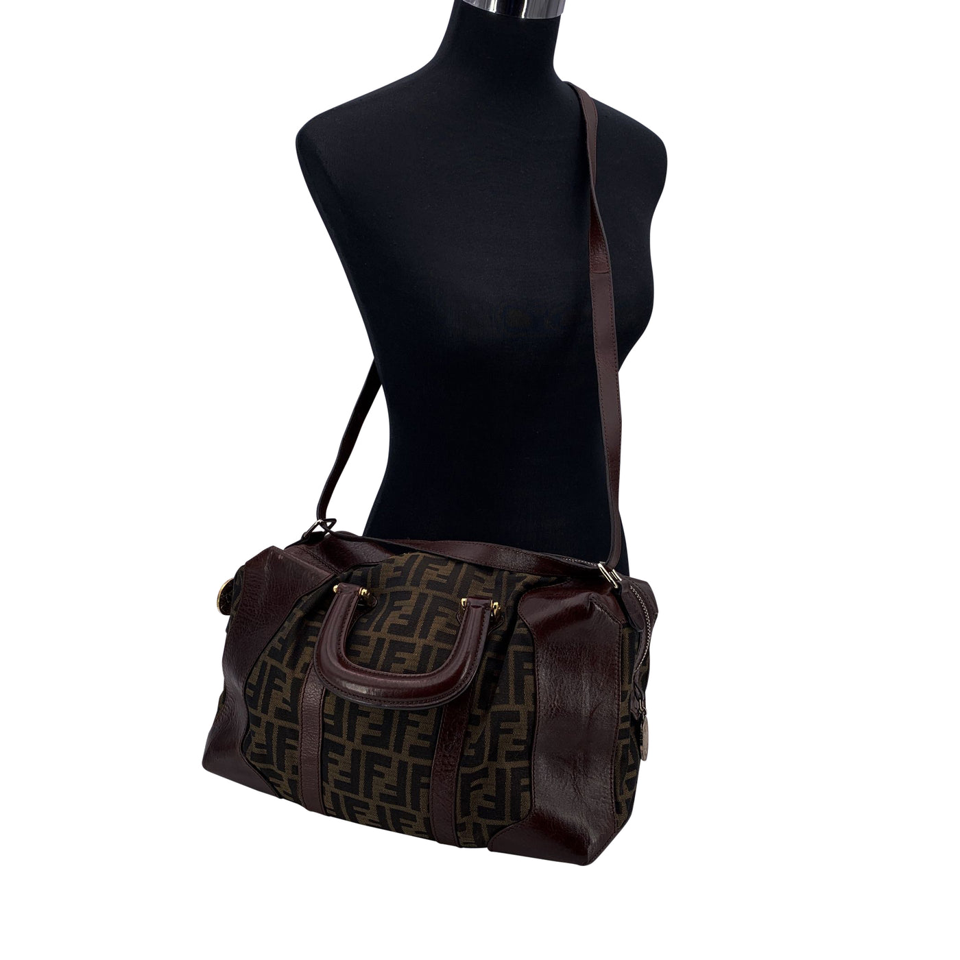 Fendi Zucca Monogram Canvas 2 Way Duffle Bag with Strap