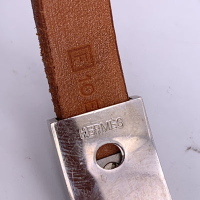 Hermes Paris Brown Leather Pousse Pousse Bracelet Silver Metal