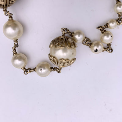 Chanel 06 Faux Pearls Gold Metal CC Logo Long Necklace