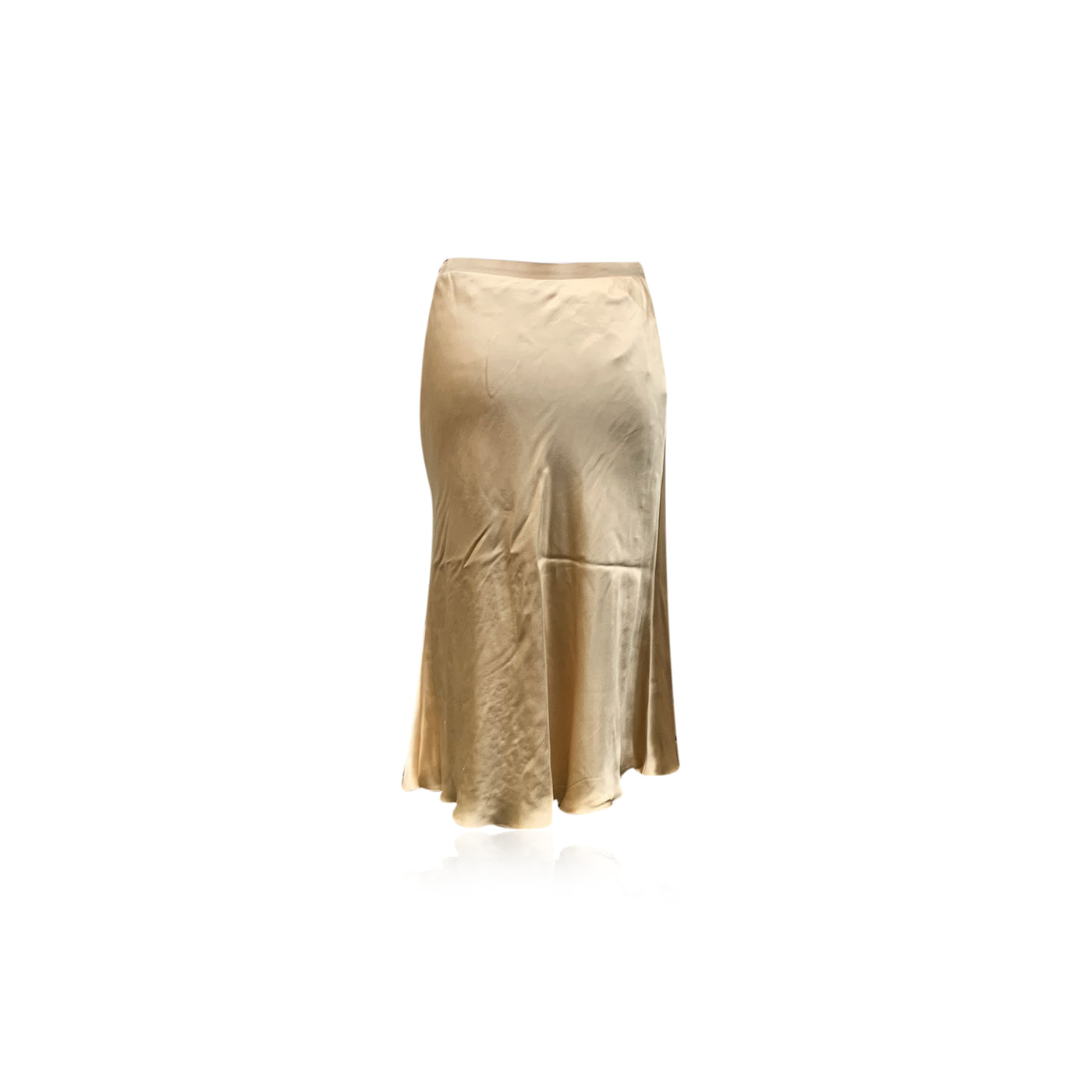 Prada Gold Tone Beige Silk Midi Skirt Flared Bottom Size 42 IT