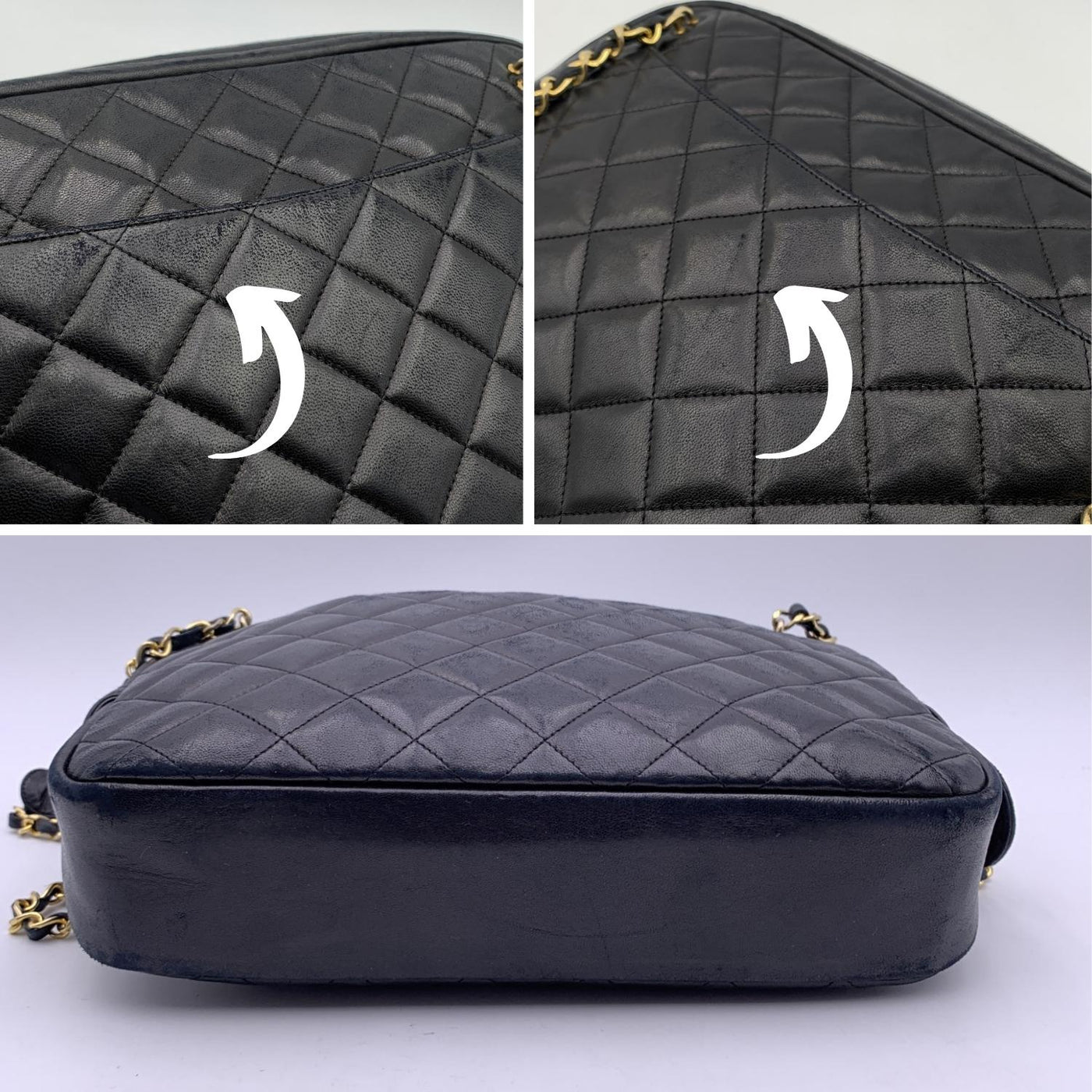 Chanel Vintage Black Quilted Leather Large Camera Shoulder Bag