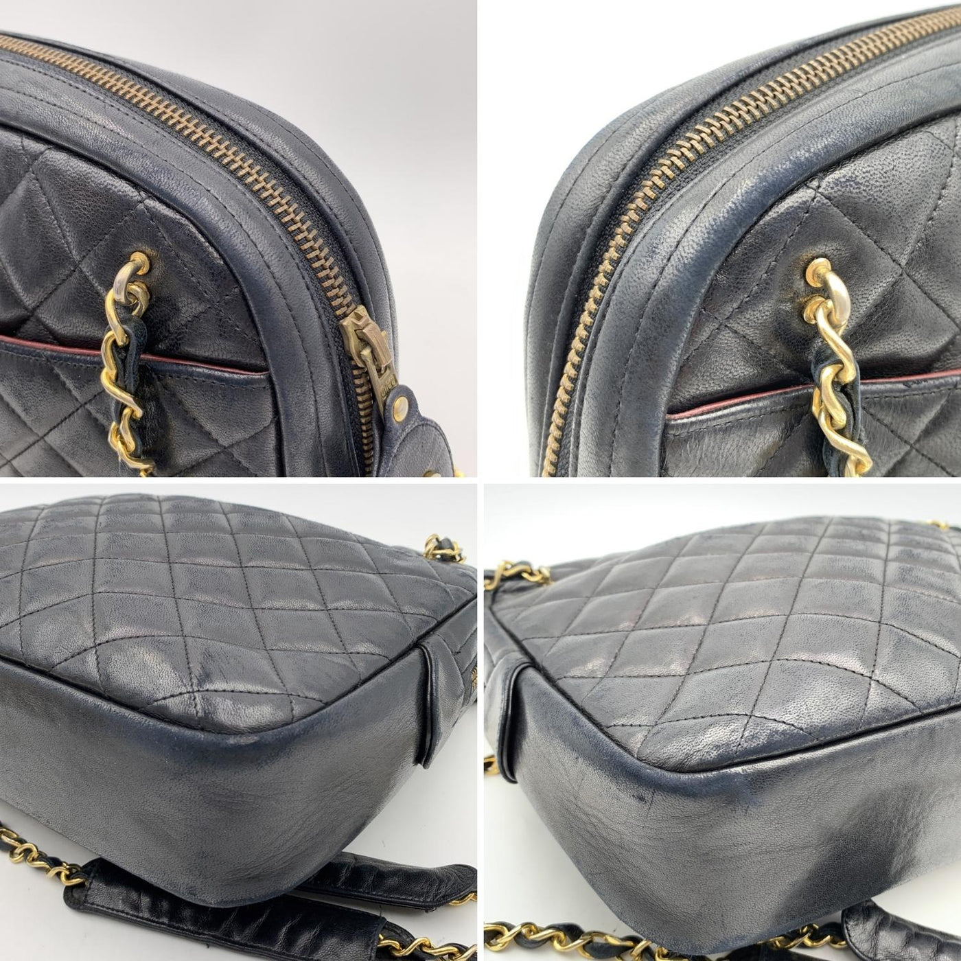 Chanel Vintage Black Quilted Leather Large Camera Shoulder Bag