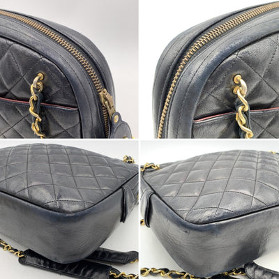 Chanel Vintage Black Quilted Leather Large Camera Shoulder Bag