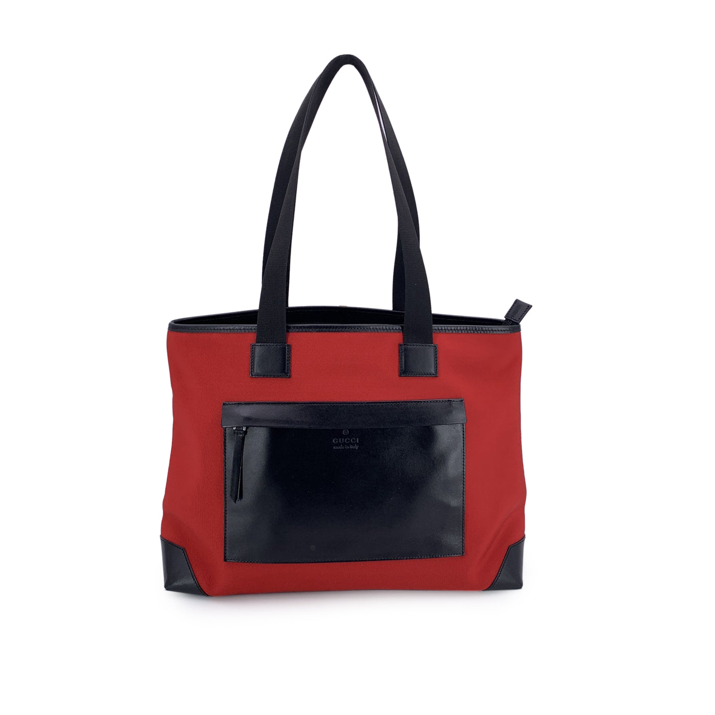 Gucci Red Canvas Nylon Black Leather Tote Shoulder Bag