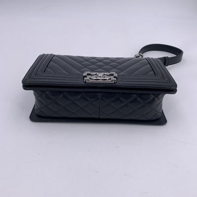 Chanel Black Bi-Quilted Leather Medium Boy Shoulder Bag