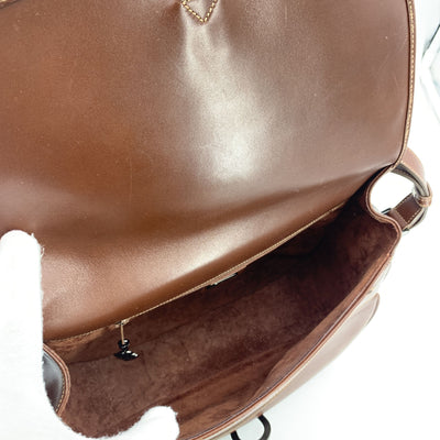 Gucci Vintage Brown Leather Intarsia Flower Flap Shoulder Bag